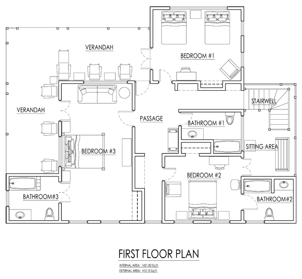 1200 Sq Ft 3 Bhk Floor Plan Image